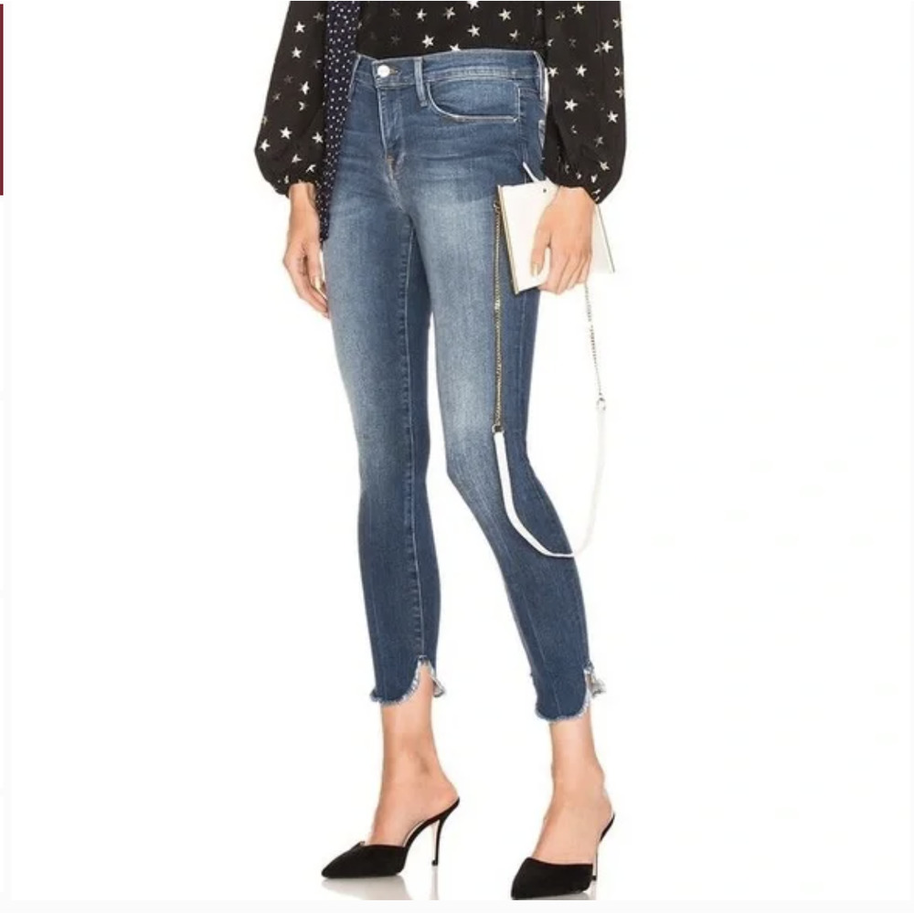 Frame Le Skinny de Jeanne Crop Jeans 28 6 Sherman Distress Raw Hem Denim Ankle